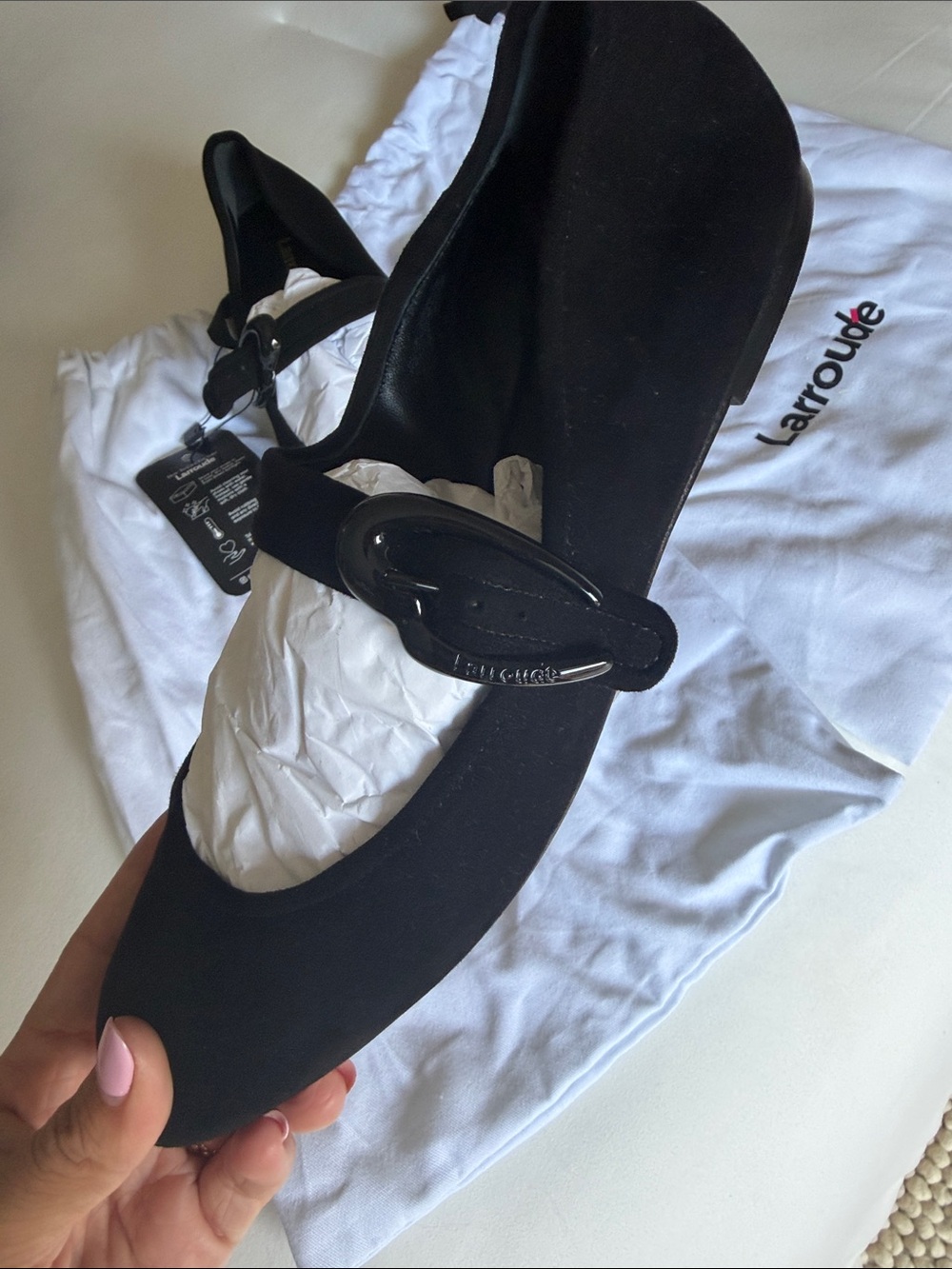 Larroude Black Mary Jane Ballet Flats with Buckle - Picture 8 of 10